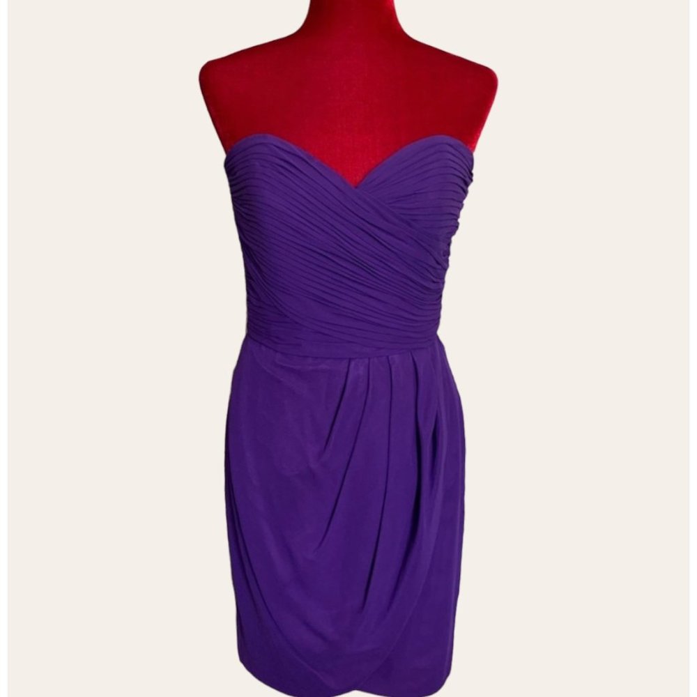 Vintage 90 A.J. Bari|Strapless mini Dress|Size 8|Royal purple|100% Silk|Lined
